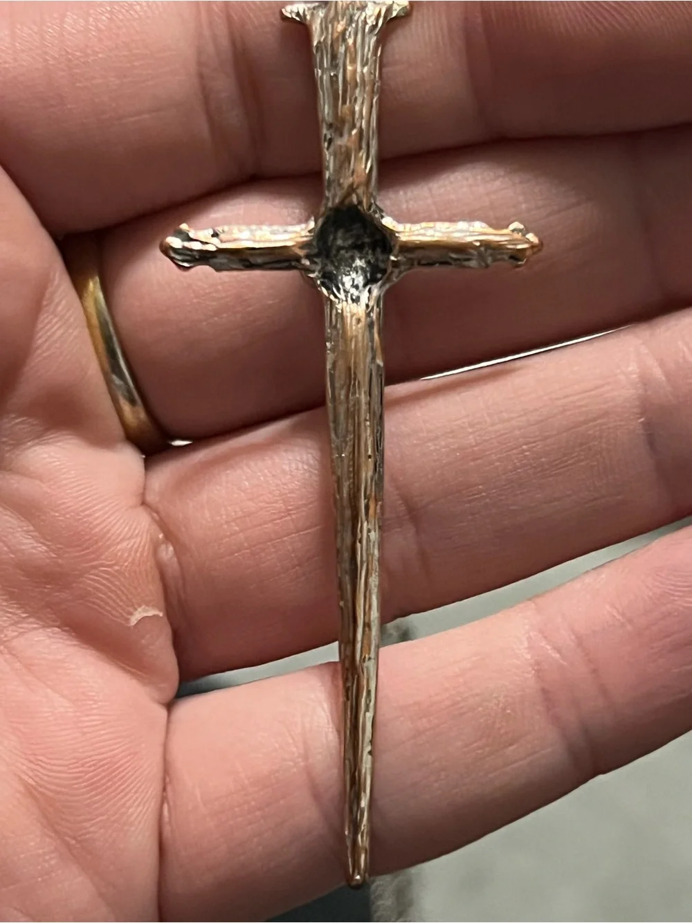 Silver Dagger Cross Necklace with Red Stone Eyes